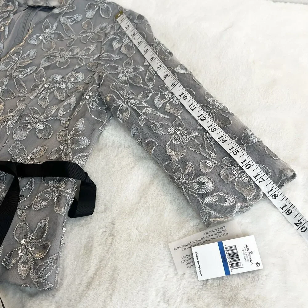 NWT Alex Evenings Set Formal Silver Floral Lace Top Black Velvet Pants Size XLP